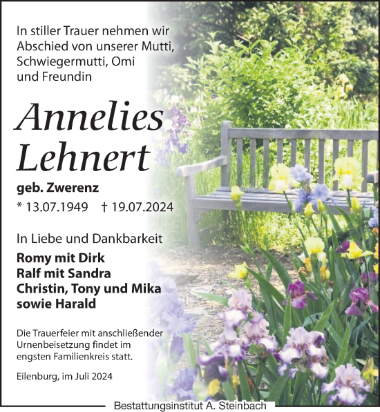 Traueranzeige von Annelies Lehnert von Leipziger Volkszeitung