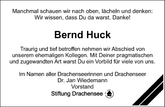 Traueranzeige von Bernd Huck von Kieler Nachrichten