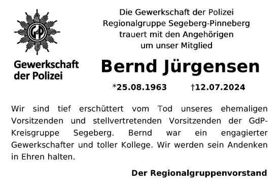 Traueranzeige von Bernd Jürgensen von Kieler Nachrichten