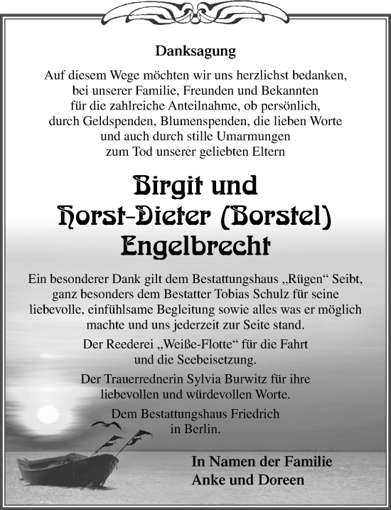 Traueranzeige von Birgit Engelbrecht von Ostsee-Zeitung GmbH