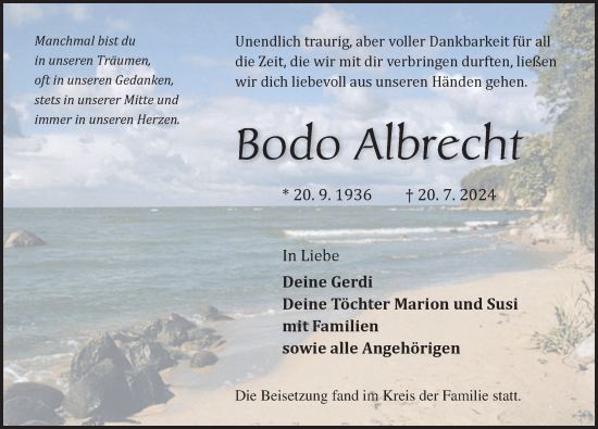 Traueranzeige von BNodo Albrecht von Ostsee-Zeitung GmbH