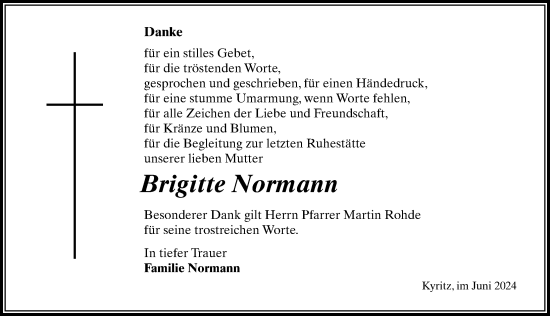 Traueranzeige von Brigitte Normann von Wochenspiegel