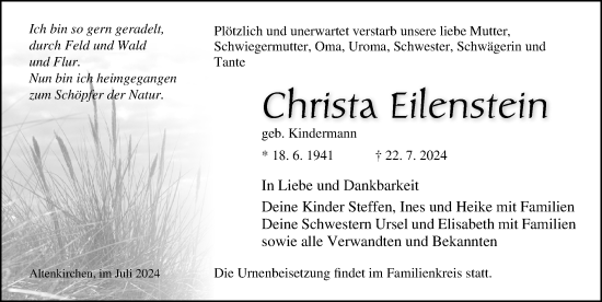 Traueranzeige von Christa Eilenstein von Ostsee-Zeitung GmbH