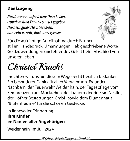 Traueranzeige von Christel Kracht von Torgauer Zeitung