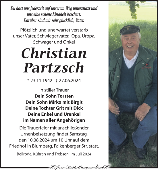 Traueranzeige von Christian Partzsch von Torgauer Zeitung