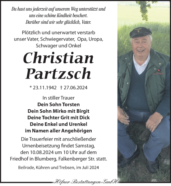 Traueranzeige von Christian Partzsch von Leipziger Volkszeitung