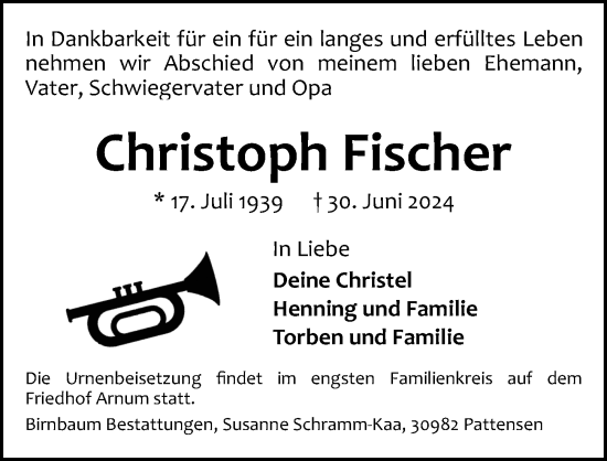 Traueranzeige von Christoph Fischer von Hannoversche Allgemeine Zeitung/Neue Presse