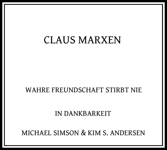 Traueranzeige von Claus Marxen von Kieler Nachrichten