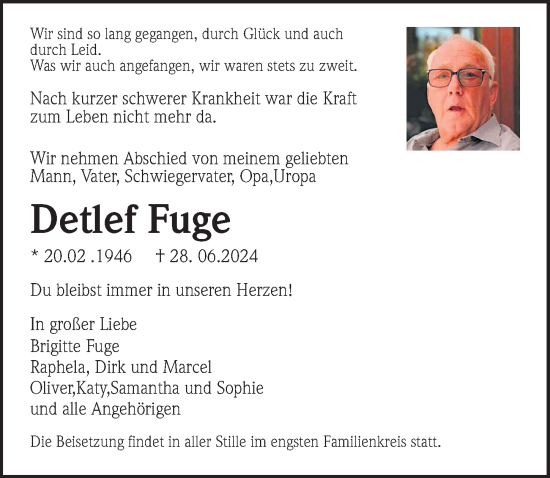 Traueranzeige von Detlef Fuge von Hannoversche Allgemeine Zeitung/Neue Presse