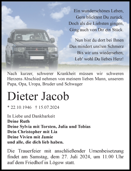 Traueranzeige von Dieter Jacob von Märkischen Allgemeine Zeitung