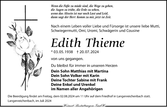 Traueranzeige von Edith Thieme von Torgauer Zeitung