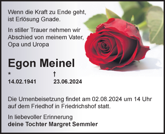 Traueranzeige von Egon Meinel von Märkischen Allgemeine Zeitung