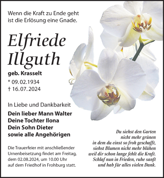 Traueranzeige von Elfriede Illguth von Leipziger Volkszeitung