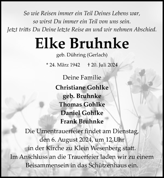 Traueranzeige von Elke Bruhnke von Lübecker Nachrichten