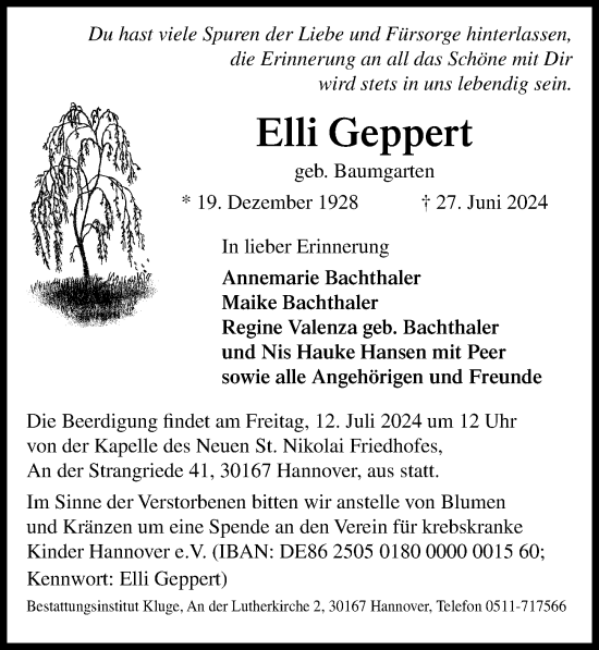 Traueranzeige von Elli Geppert von Hannoversche Allgemeine Zeitung/Neue Presse