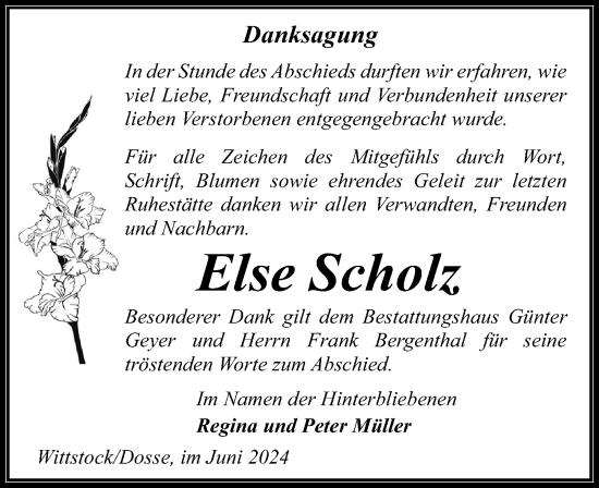 Traueranzeige von Else Scholz von Wochenspiegel