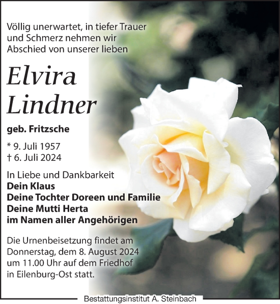Traueranzeige von Elvira Lindner von Leipziger Volkszeitung