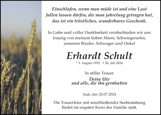 Traueranzeige von Erhardt Schult von Ostsee-Zeitung GmbH