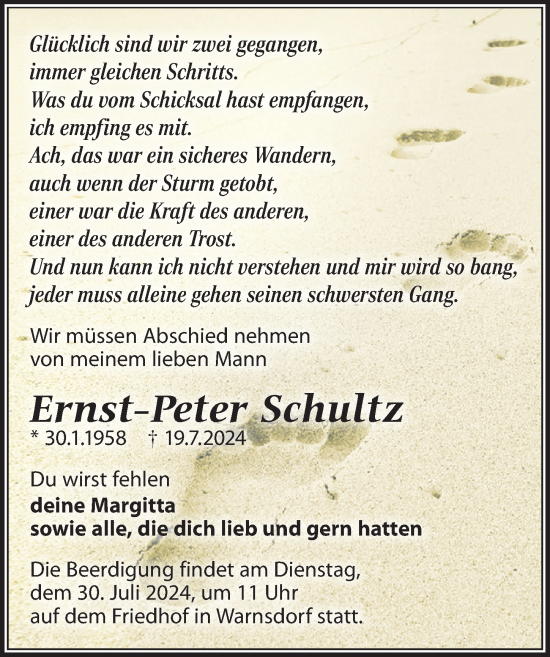 Traueranzeige von Ernst-Peter Schultz von Wochenspiegel