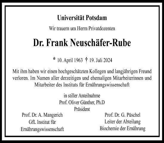 Traueranzeige von Frank Neuschäfer-Rube von Märkischen Allgemeine Zeitung