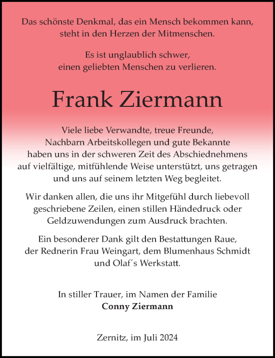 Traueranzeige von Frank Ziermann