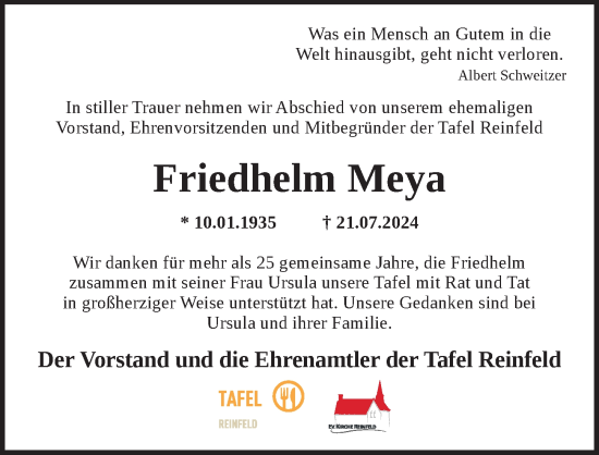 Traueranzeige von Friedhelm Meya von Lübecker Nachrichten