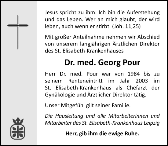 Traueranzeige von Georg Pour von Leipziger Volkszeitung