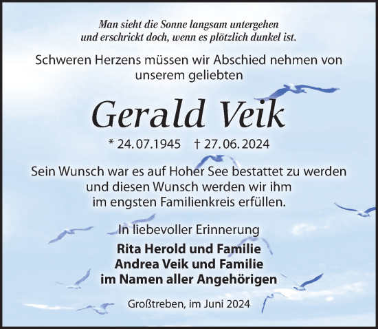 Traueranzeige von Gerald Veik von Torgauer Zeitung