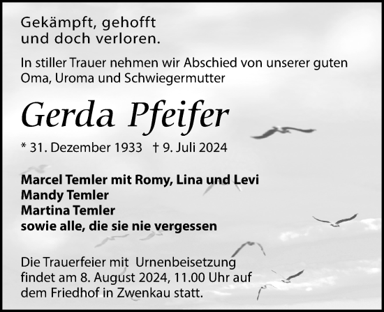 Traueranzeige von Gerda Pfeifer von Leipziger Volkszeitung