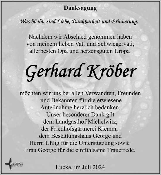 Traueranzeige von Gerhard Kröber von Leipziger Volkszeitung