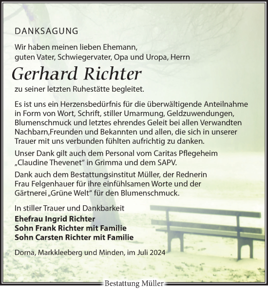 Traueranzeige von Gerhard Richter von Leipziger Volkszeitung