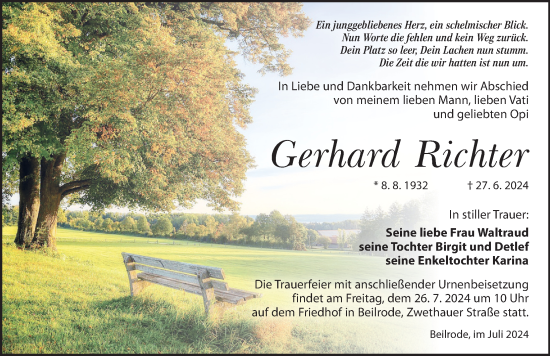 Traueranzeige von Gerhard Richter von Torgauer Zeitung