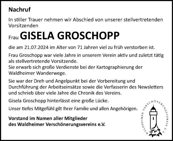 Traueranzeige von Gisela Groschopp von Leipziger Volkszeitung