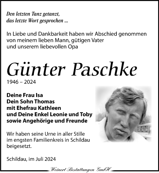Traueranzeige von Günter Paschke von Torgauer Zeitung