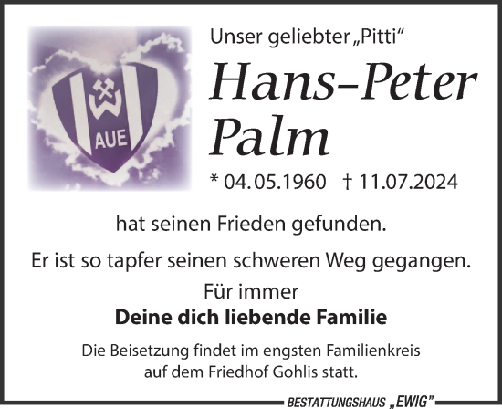 Traueranzeige von Hans-Peter Palm von Leipziger Volkszeitung