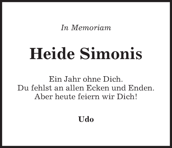 Traueranzeige von Heide Simonis von Kieler Nachrichten