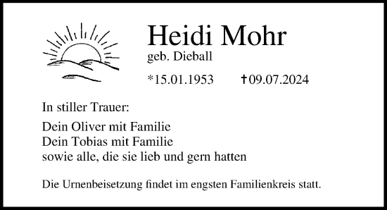 Traueranzeige von Heidi Mohr von Ostsee-Zeitung GmbH