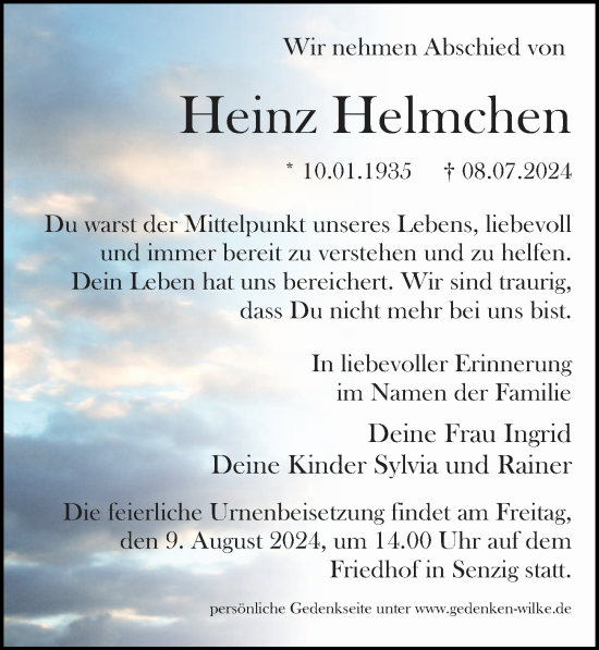 Traueranzeige von Heinz Helmchen von Märkischen Allgemeine Zeitung