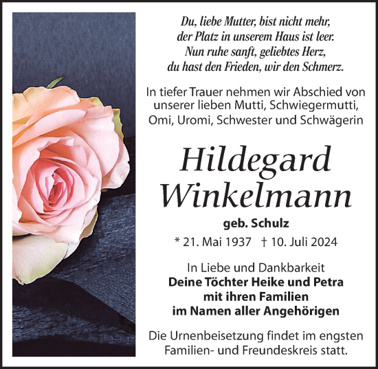Traueranzeige von Hildegard Winkelmann von Märkischen Allgemeine Zeitung