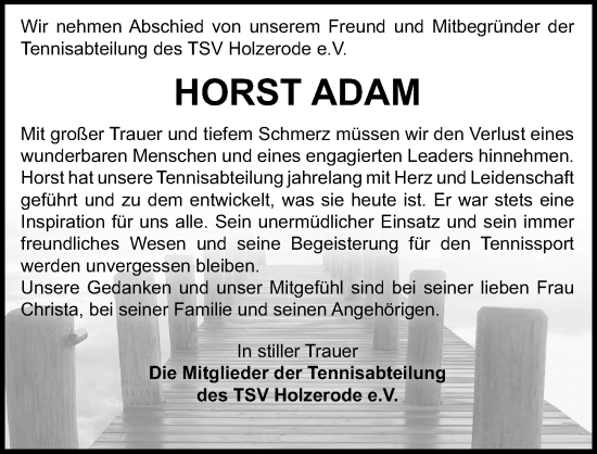 Traueranzeige von Horst Adam von Göttinger Tageblatt