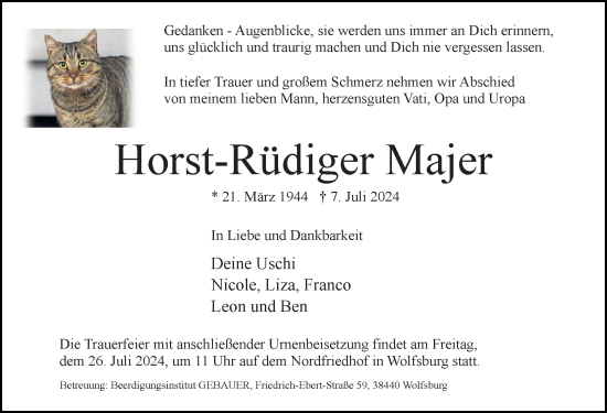 Traueranzeige von Horst-Rüdiger Majer von Aller Zeitung