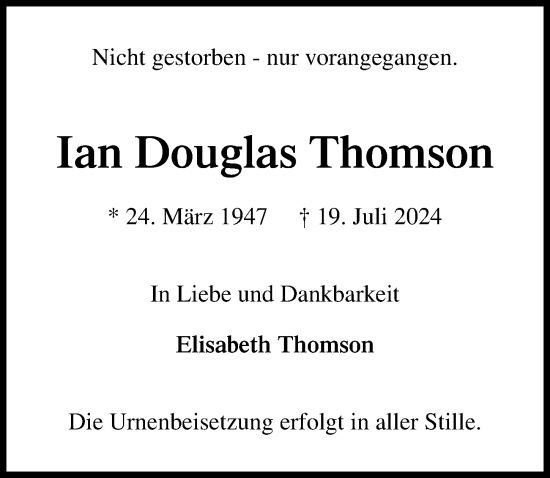 Traueranzeige von Ian Douglas Thomson von Lübecker Nachrichten