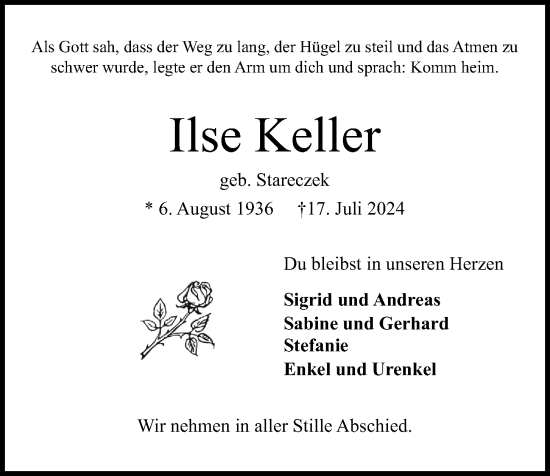 Traueranzeige von Ilse Keller von Kieler Nachrichten