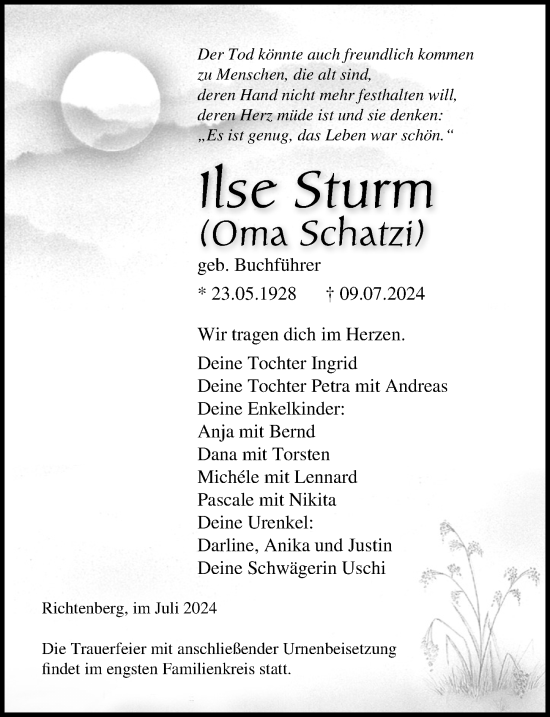 Traueranzeige von Ilse Sturm von Ostsee-Zeitung GmbH