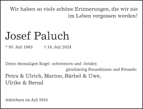Traueranzeige von Josef Paluch von Göttinger Tageblatt