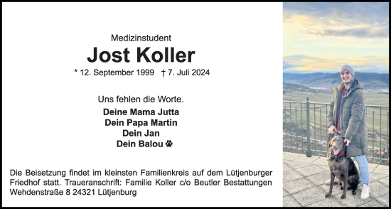 Traueranzeige von Jost Koller von Kieler Nachrichten