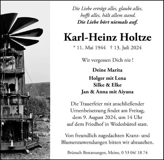 Traueranzeige von Karl-Heinz Holtze von Aller Zeitung