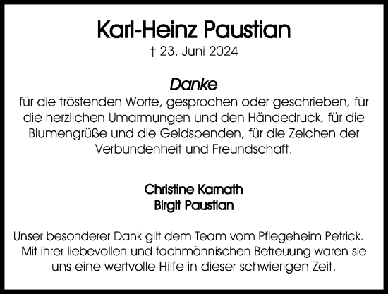 Traueranzeige von Karl-Heinz Paustian von Kieler Nachrichten