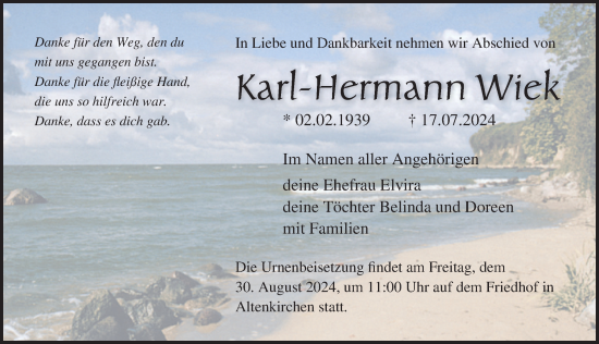 Traueranzeige von Karl-Hermann Wiek von Ostsee-Zeitung GmbH