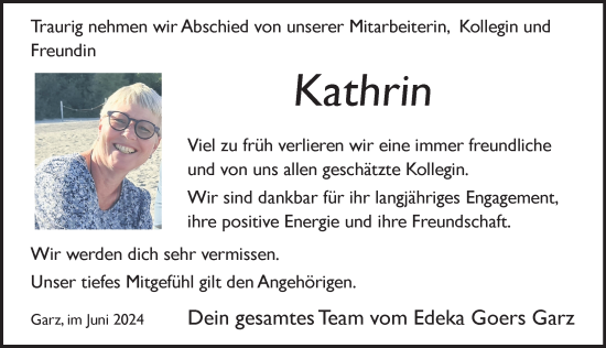 Traueranzeige von Kathrin  von Ostsee-Zeitung GmbH